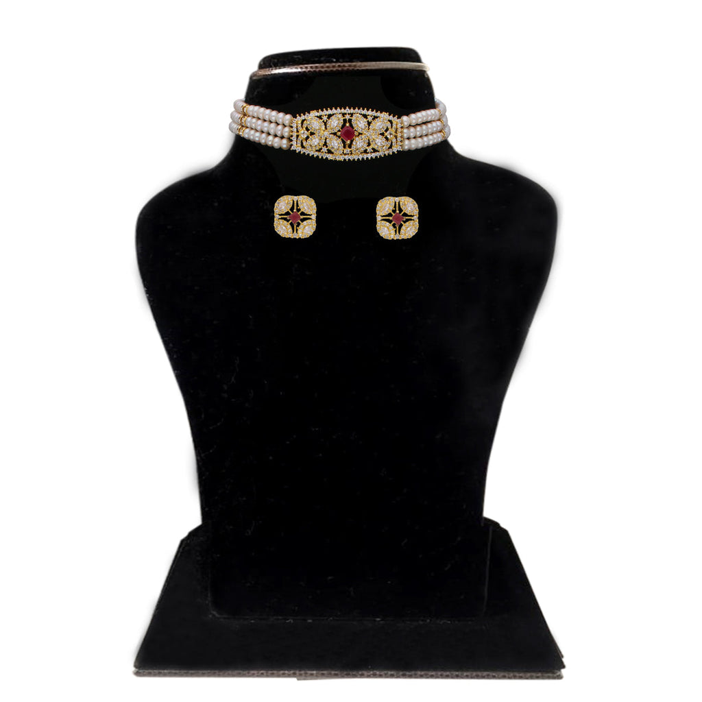 J Pearls Kyra 3 Lines Round Choker Set - Real Pearl Jewelry | Grocsy