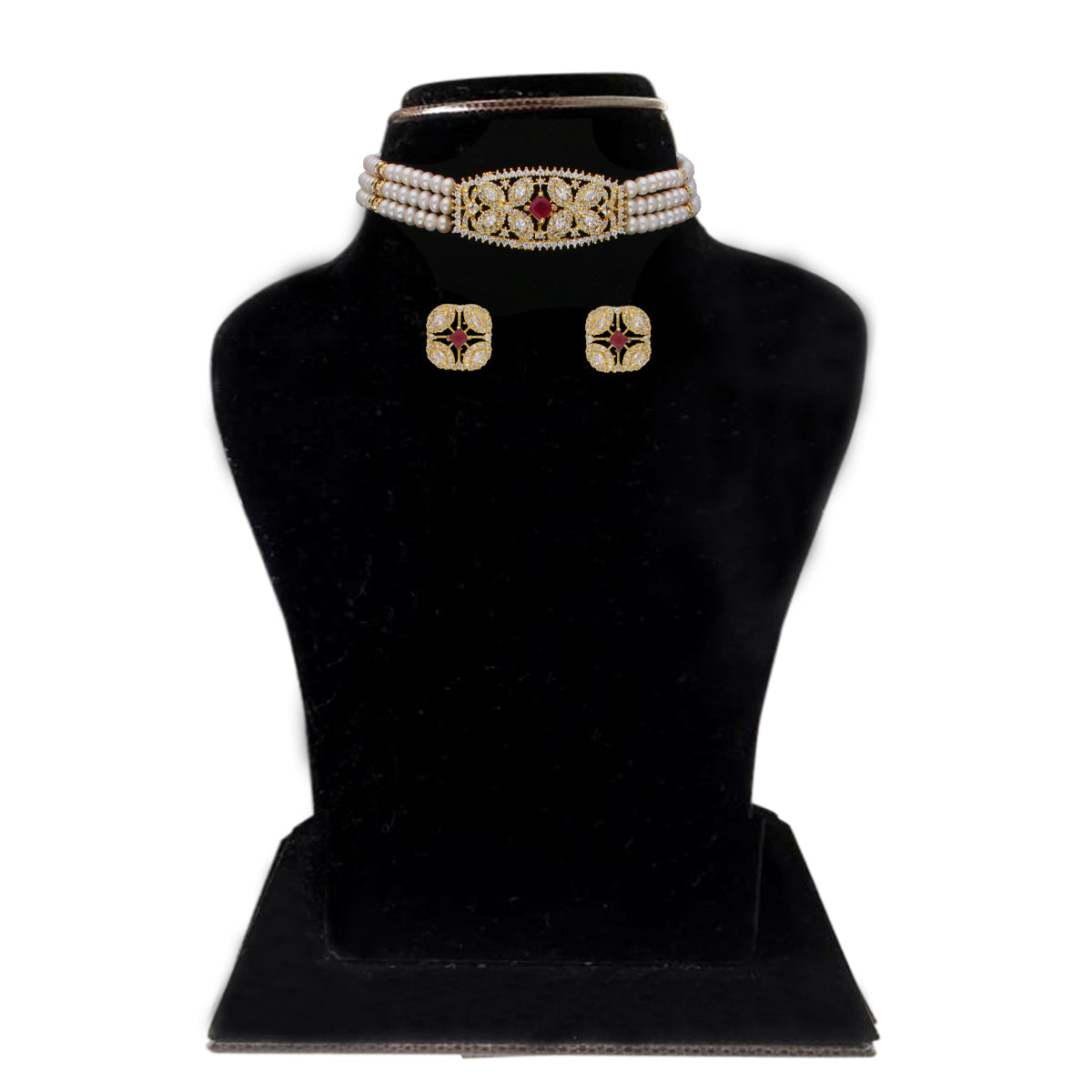 J Pearls Kyra 3 Lines Round Choker Set - Real Pearl Jewelry | Grocsy