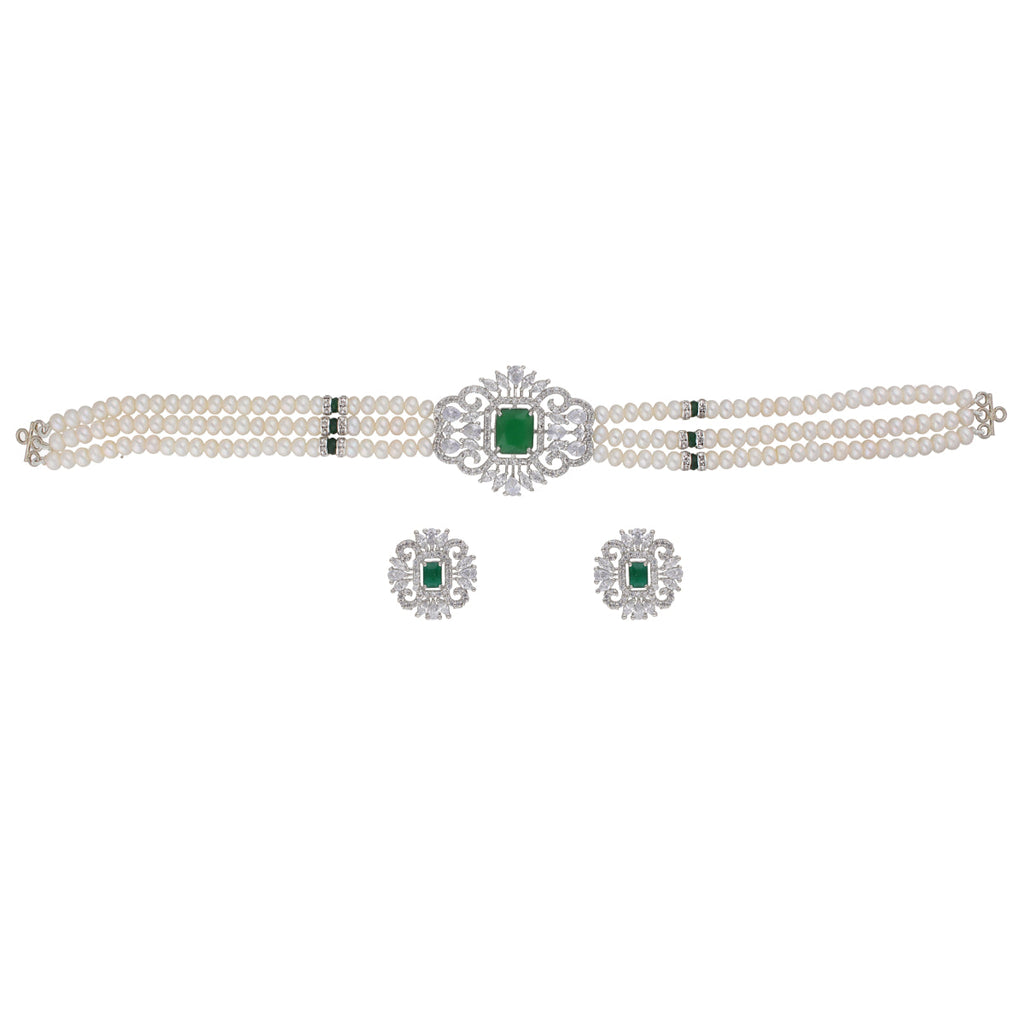 J Pearls Fatema 3 Lines Button Choker Set - Real Pearl Jewelry | Grocsy