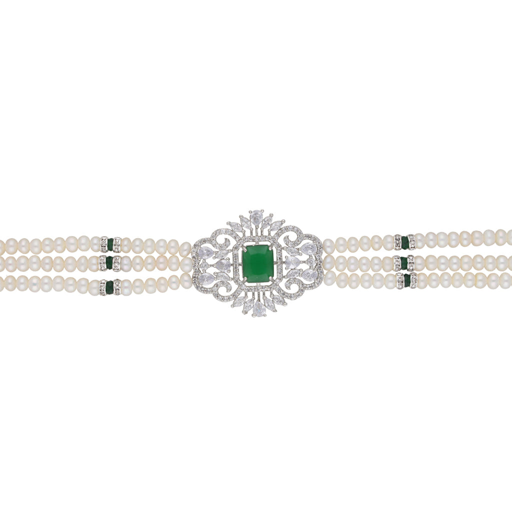 J Pearls Fatema 3 Lines Button Choker Set - Real Pearl Jewelry | Grocsy
