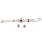 J Pearls Jabala 3 Lines Button Choker Set - Real Pearl Jewelry | Grocsy