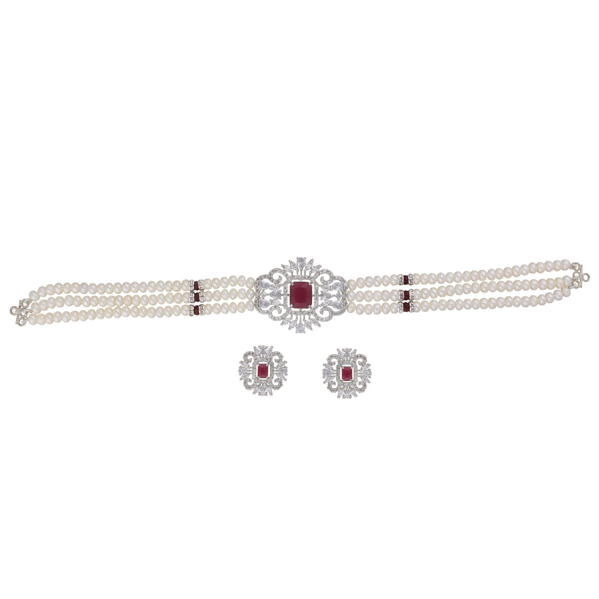 J Pearls Jabala 3 Lines Button Choker Set - Real Pearl Jewelry | Grocsy