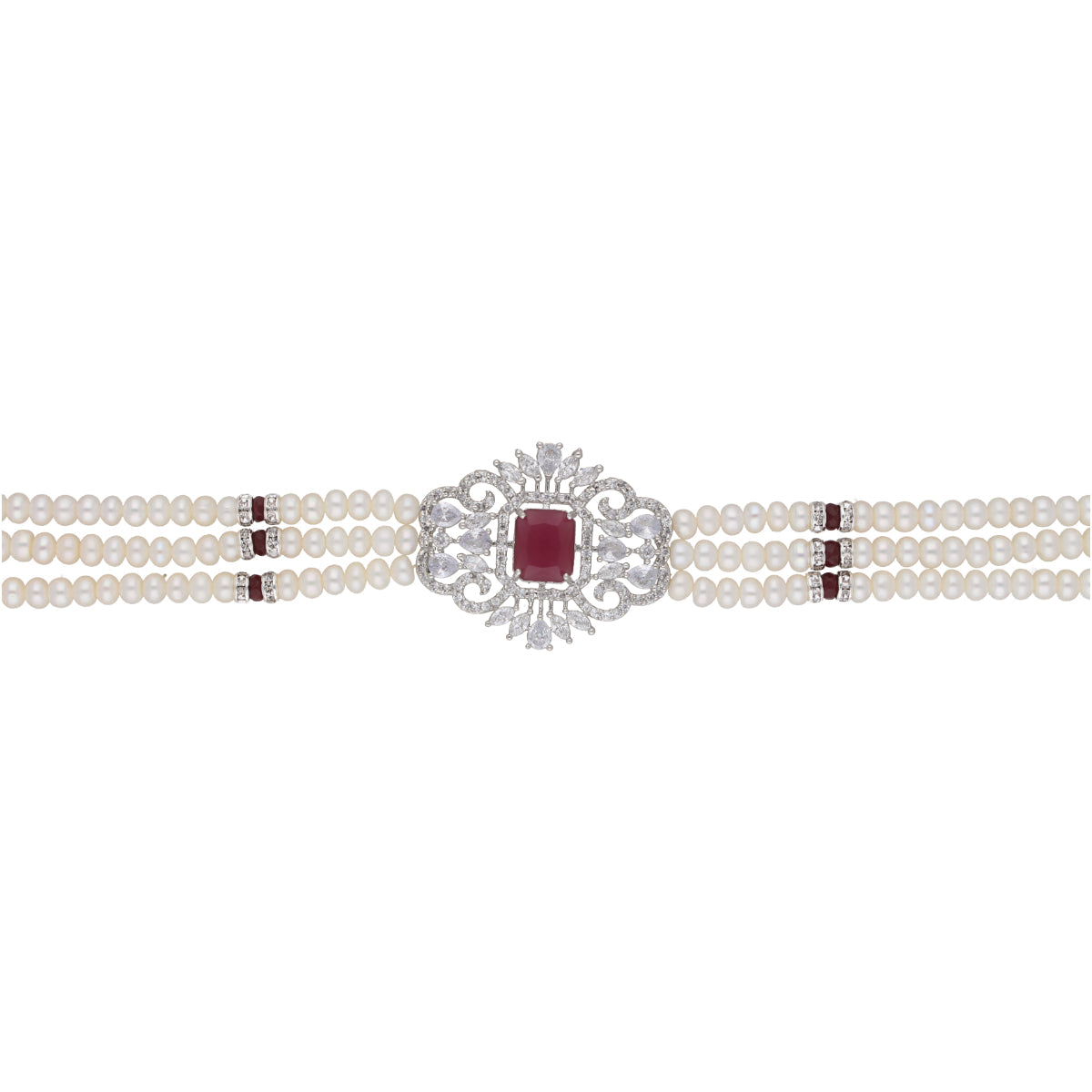 J Pearls Jabala 3 Lines Button Choker Set - Real Pearl Jewelry | Grocsy