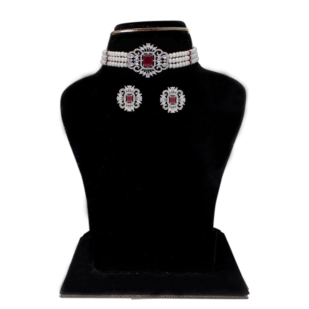 J Pearls Jabala 3 Lines Button Choker Set - Real Pearl Jewelry | Grocsy