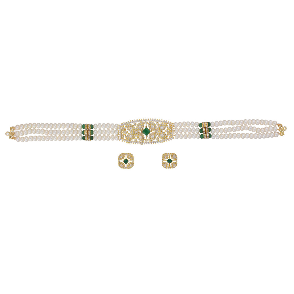 J Pearls Kavya 3 Lines Round Choker Set - Real Pearl Jewelry | Grocsy