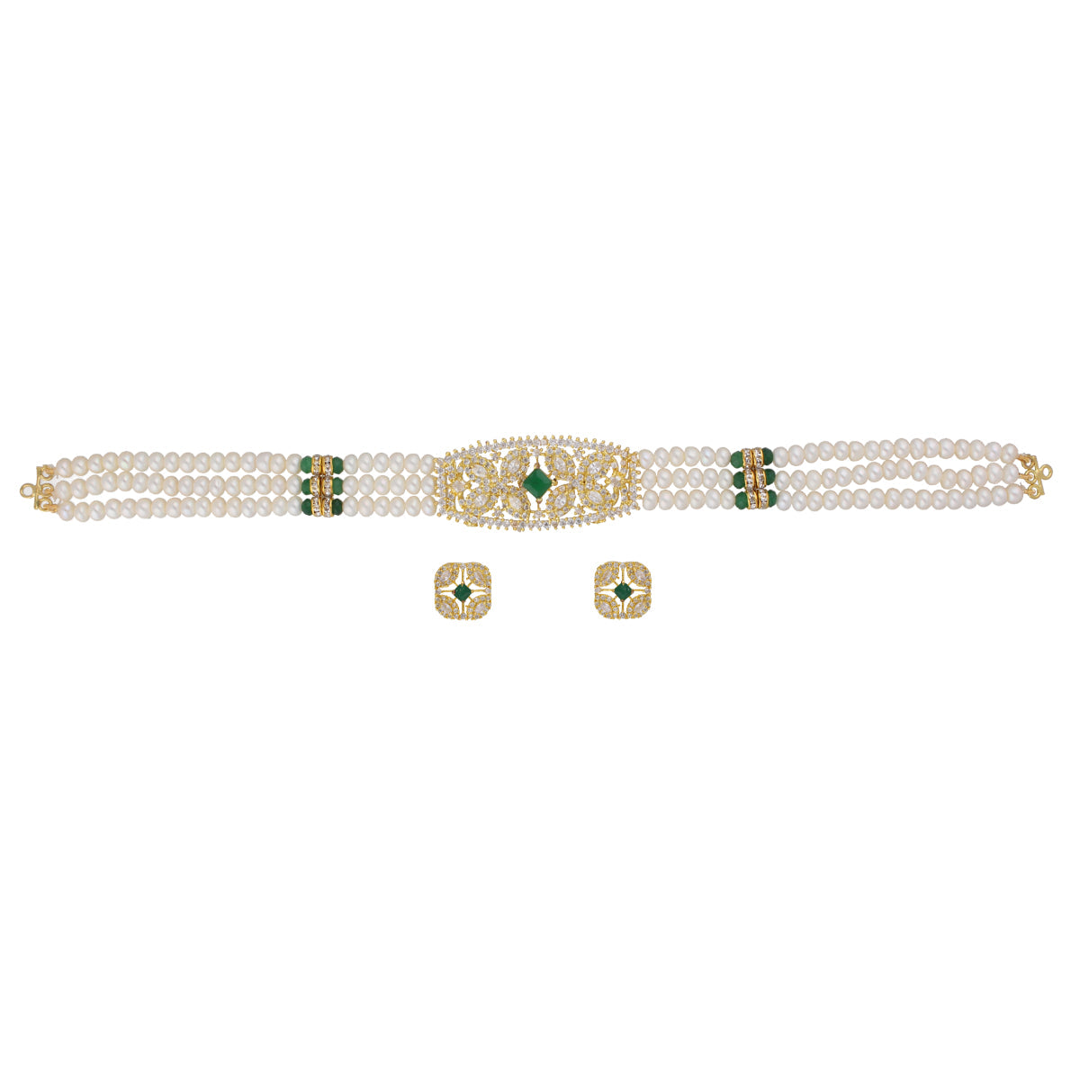 J Pearls Kavya 3 Lines Round Choker Set - Real Pearl Jewelry | Grocsy