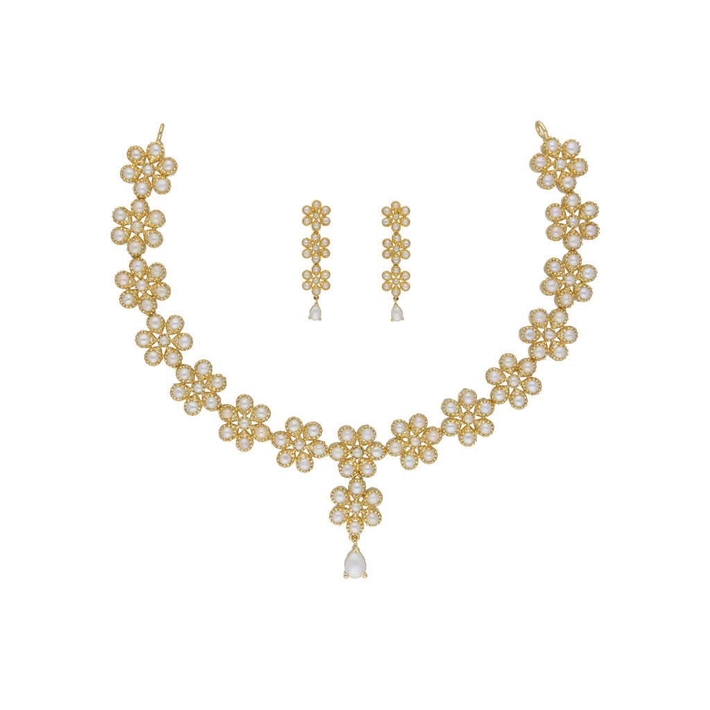 J Pearls Baasima 1 Line Necklace Set - Real Pearl Jewelry