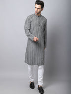 Even Apparels Multi Pure Cotton Men's Kurta With Band Collar | Grocsy