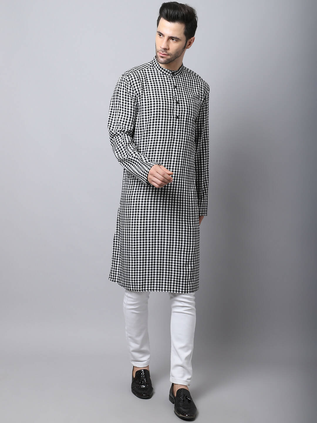 Even Apparels Multi Pure Cotton Men's Kurta With Band Collar | Grocsy