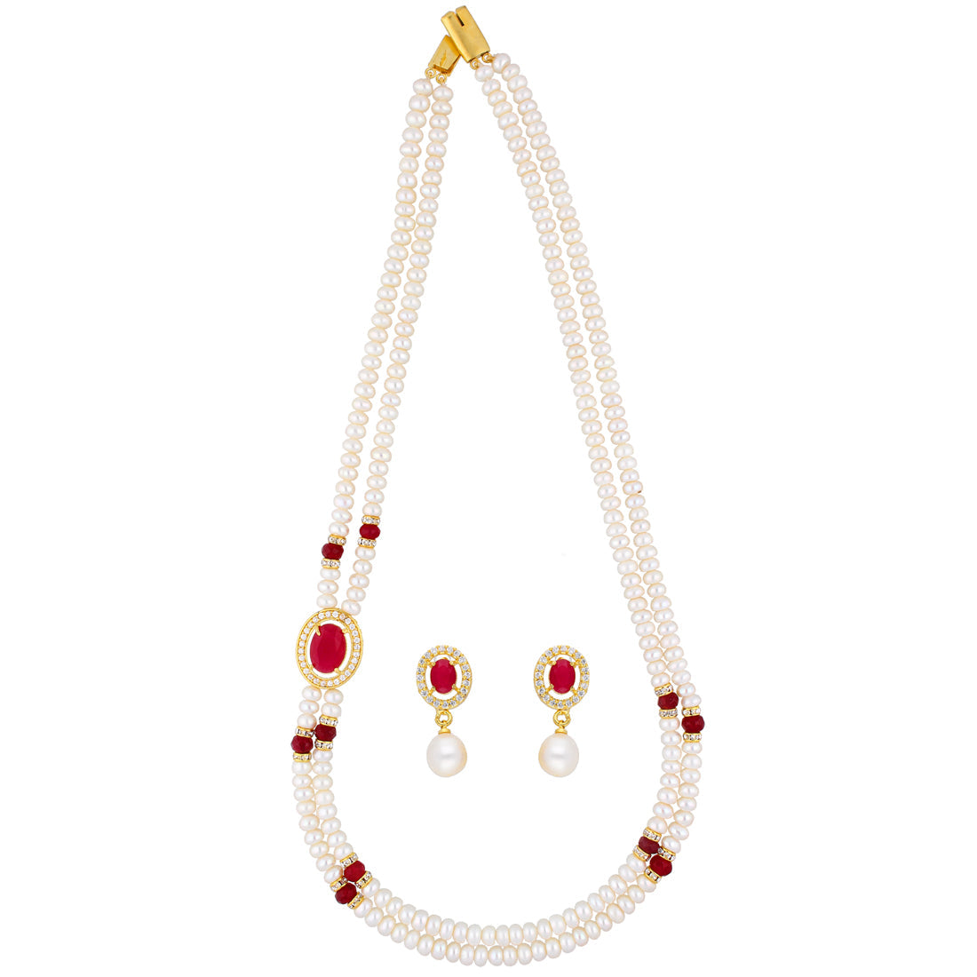 J Pearls Prominent 2 String Necklace Set - Real Pearl Jewelry | Grocsy
