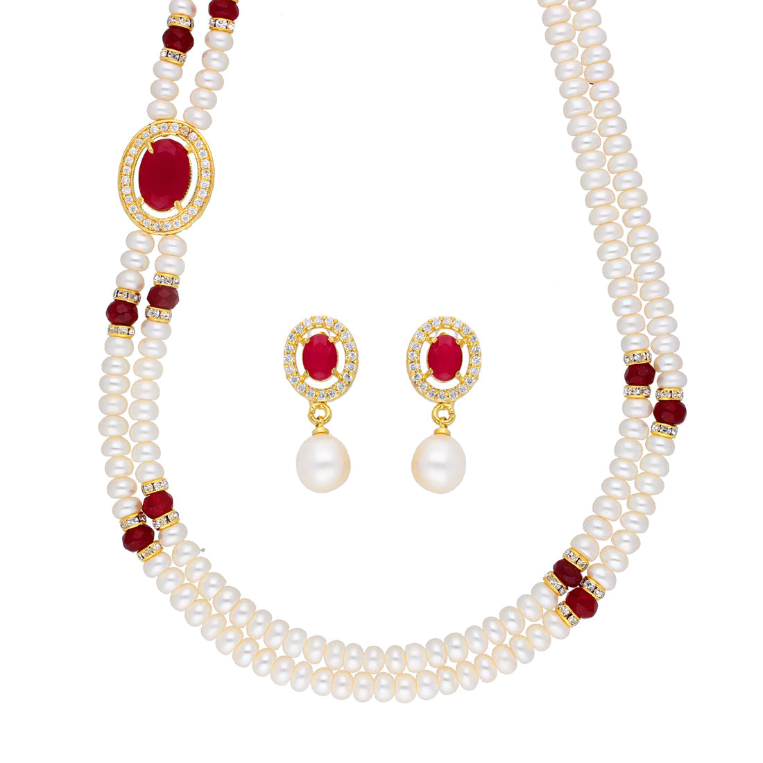 J Pearls Prominent 2 String Necklace Set - Real Pearl Jewelry | Grocsy