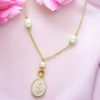 J Pearls Flower Oval Pearl Pendant Set | Grocsy