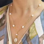 J Pearls Flower Oval Pearl Pendant Set | Grocsy