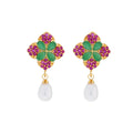 J Pearls Ruby Emerald Semi Precious Stone Drop Earrings - Real Pearl Jewelry | Grocsy