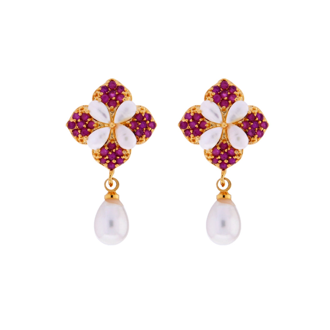 J Pearls Flower Drop Earrings - Real Pearl Jewelry | Grocsy
