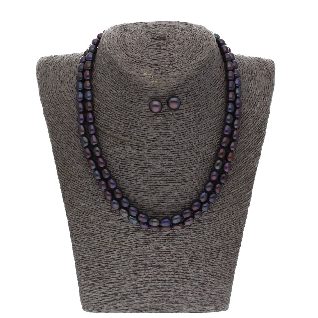 J Pearls 2 Line Black Oval Pearl Set - Real Pearl Jewelry