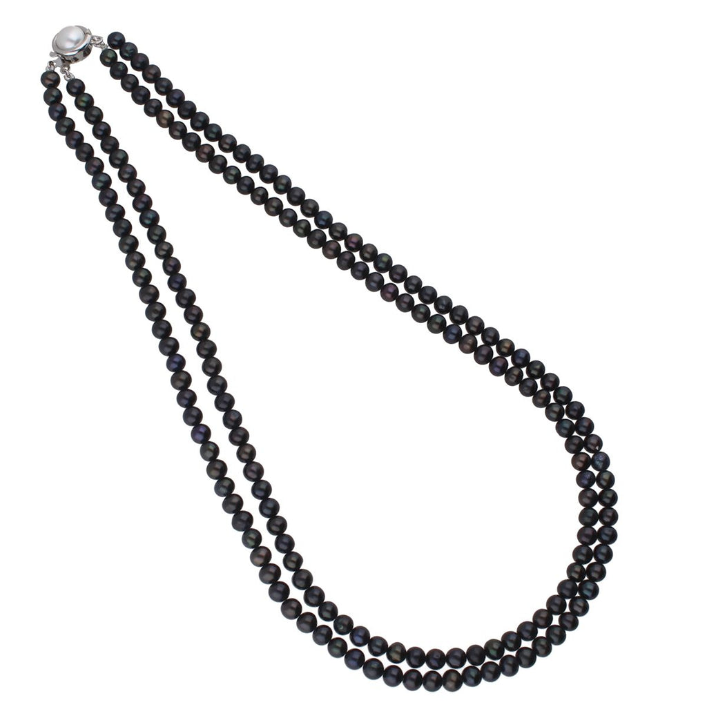 J Pearls 2 Line 5-6Mm Black Round Pearl Set - Real Pearl Jewelry