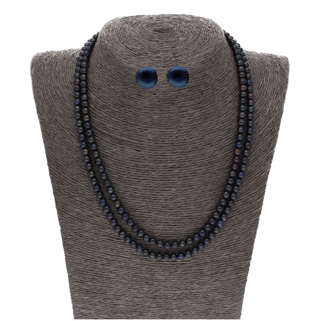 J Pearls 2 Line 5-6Mm Black Round Pearl Set - Real Pearl Jewelry