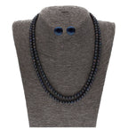 J Pearls 2 Line 5-6Mm Black Round Pearl Set - Real Pearl Jewelry