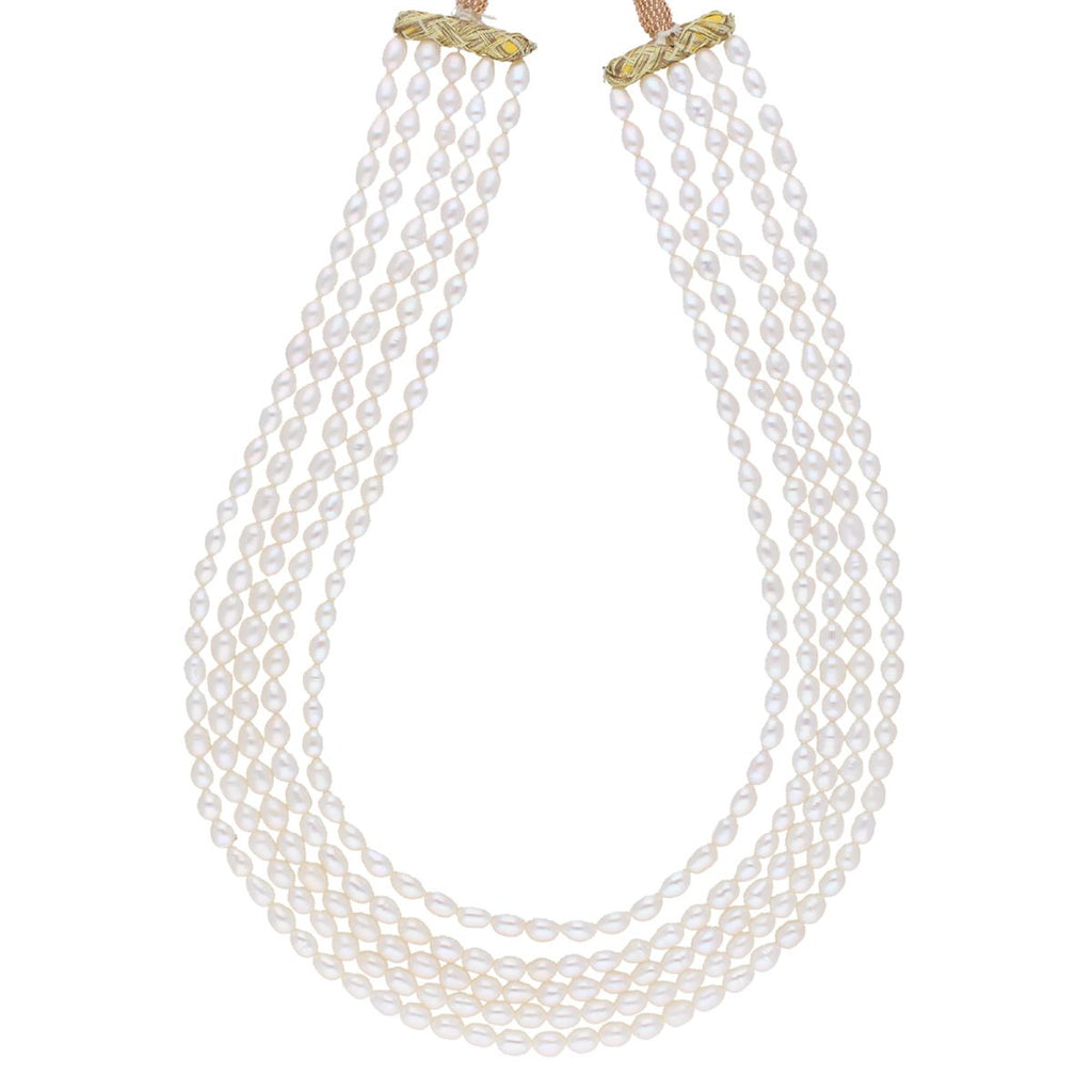 J Pearls 5 Line Plain Oval Pearl Set - Real Pearl Jewelry