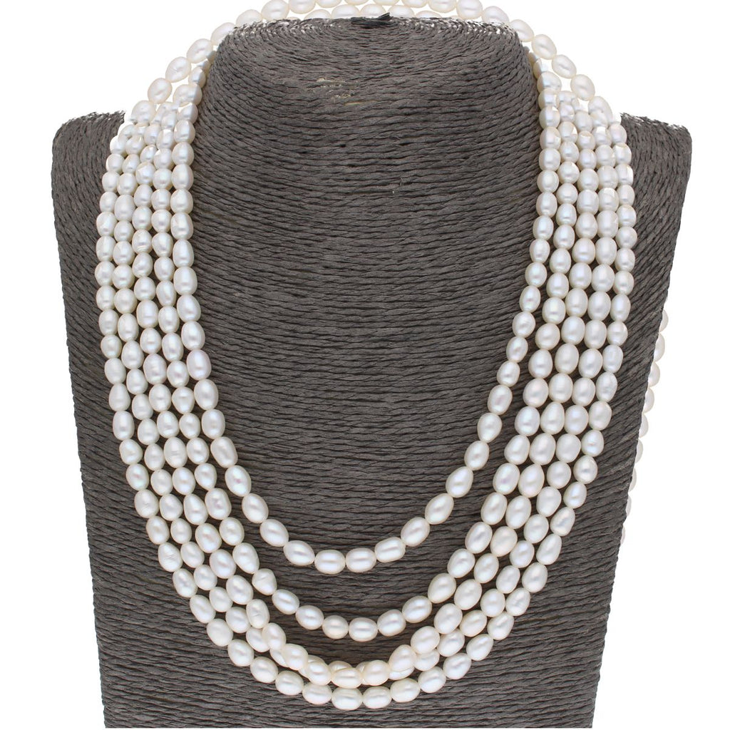 J Pearls 5 Line Plain Oval Pearl Set - Real Pearl Jewelry
