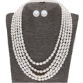 J Pearls 5 Line Plain Oval Pearl Set - Real Pearl Jewelry