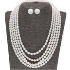 J Pearls 5 Line Plain Oval Pearl Set - Real Pearl Jewelry