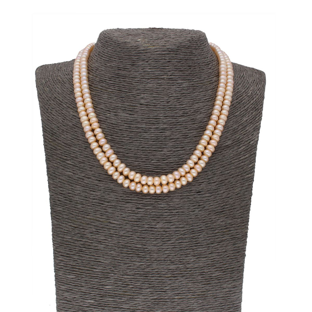 J Pearls 2 Line Button Peach Pearl Set - Real Pearl Jewelry