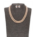 J Pearls 2 Line Button Peach Pearl Set - Real Pearl Jewelry