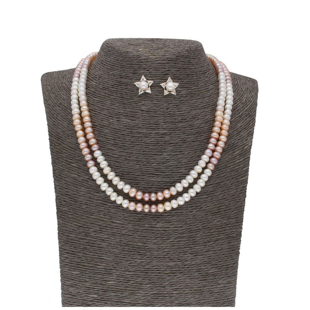 J Pearls 2 Line Mutli-Color Button Pearl Set - Real Pearl Jewelry