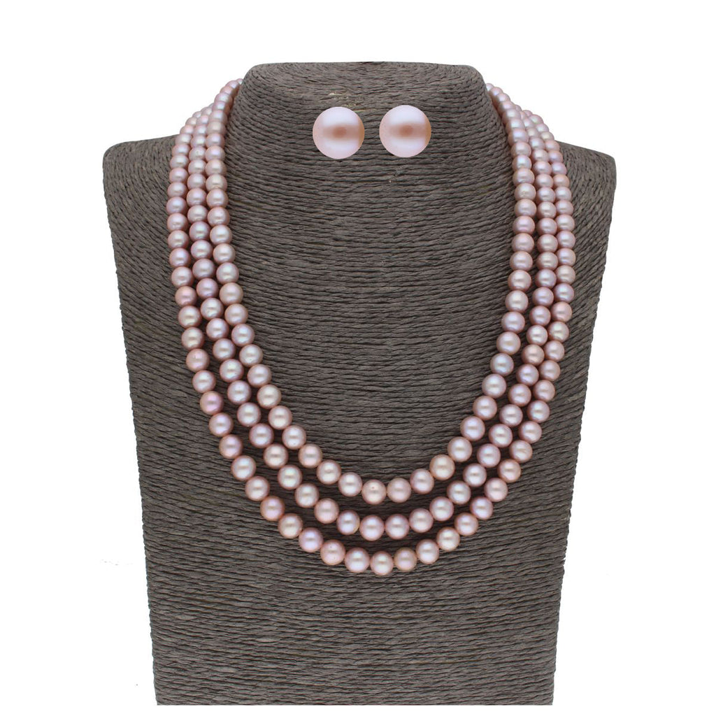 J Pearls 3 Line 8-9Mm Round Pearl Set - Real Pearl Jewelry