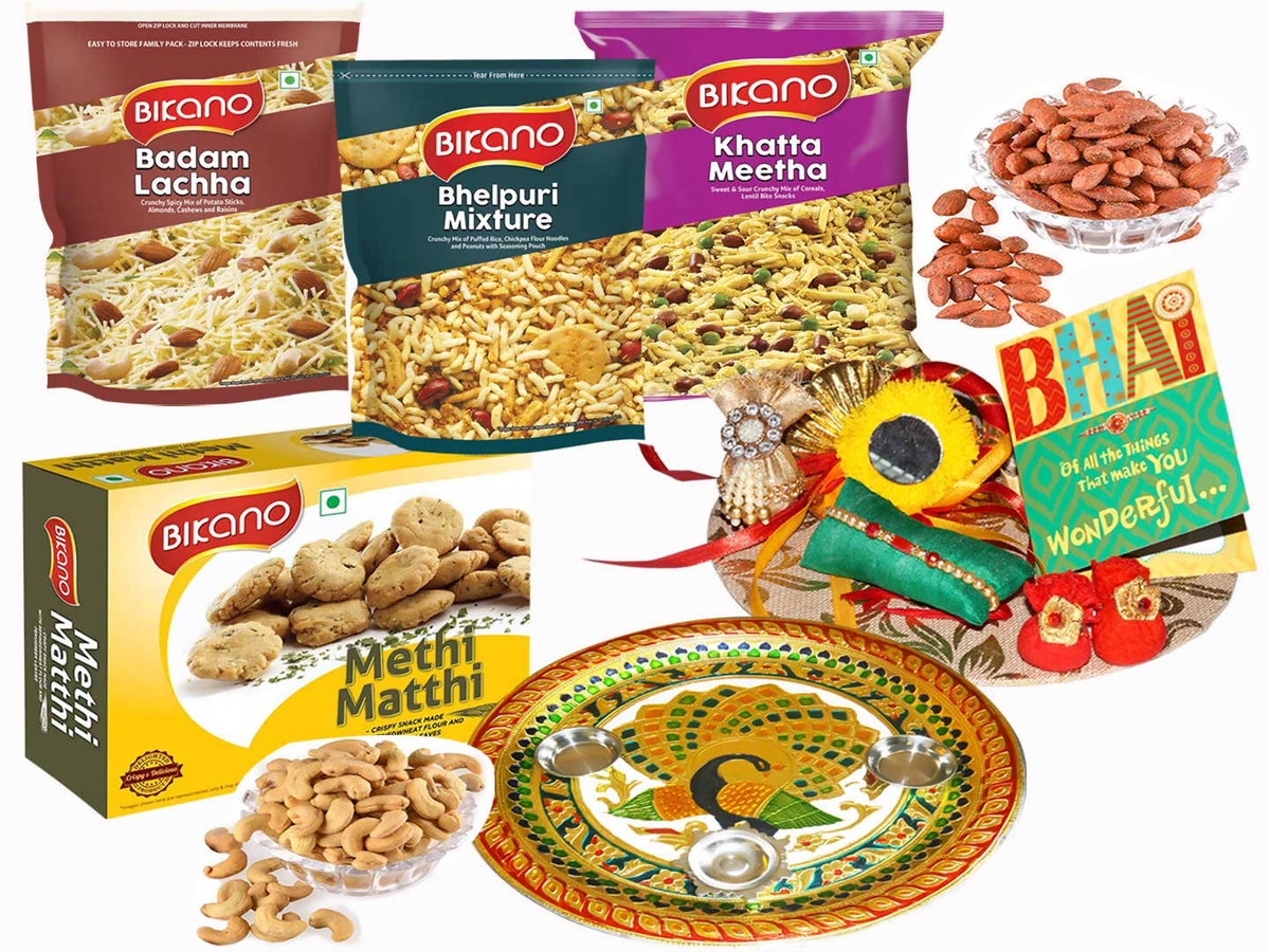 Bikano Favourites and Dryfruits Rakhi Puja Thali Gift | Grocsy