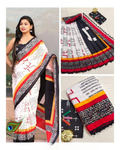 Exclusive Collection White Black Red Beautiful Mulmul Cotton Saree | Grocsy