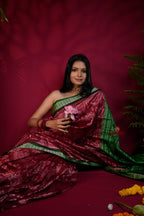khanduapata Maroon & Lush Green Body Design Silk Saree For Women | Grocsy