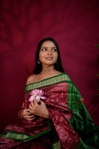 khanduapata Maroon & Lush Green Body Design Silk Saree For Women | Grocsy