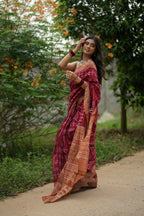 khanduapata Maroon & Orange Colour Tribal Design Cotton Saree For Women | Grocsy