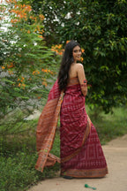 khanduapata Maroon & Orange Colour Tribal Design Cotton Saree For Women | Grocsy
