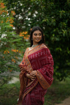 khanduapata Maroon & Orange Colour Tribal Design Cotton Saree For Women | Grocsy