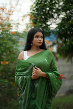 khanduapata Green & White Leaf Pattern Cotton Saree For Women | Grocsy