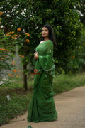 khanduapata Green & White Leaf Pattern Cotton Saree For Women | Grocsy