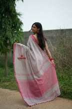 khanduapata Grey and Soft Pink Cotton Saree For Women | Grocsy