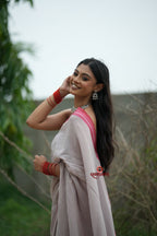 khanduapata Grey and Soft Pink Cotton Saree For Women | Grocsy