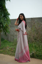 khanduapata Grey and Soft Pink Cotton Saree For Women | Grocsy