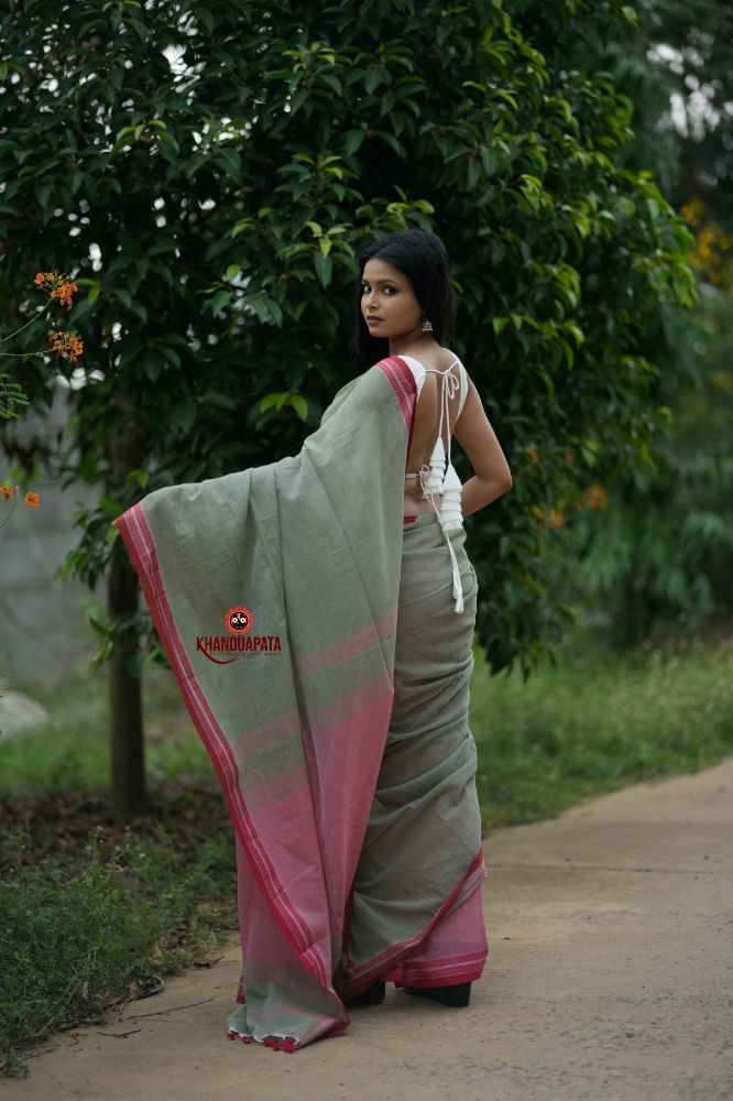 khanduapata Grey and Blush Colour Cotton Saree For Women | Grocsy
