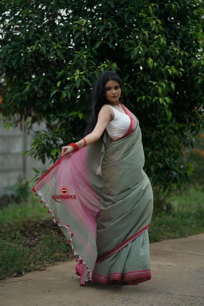 khanduapata Grey and Blush Colour Cotton Saree For Women | Grocsy