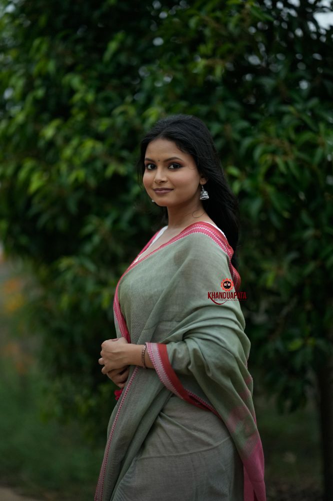 khanduapata Grey and Blush Colour Cotton Saree For Women | Grocsy