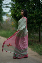 khanduapata Grey and Blush Colour Cotton Saree For Women | Grocsy