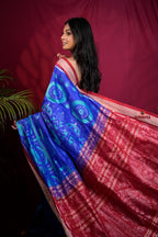 khanduapata Red & Blue Floral Design Silk Saree For Women | Grocsy