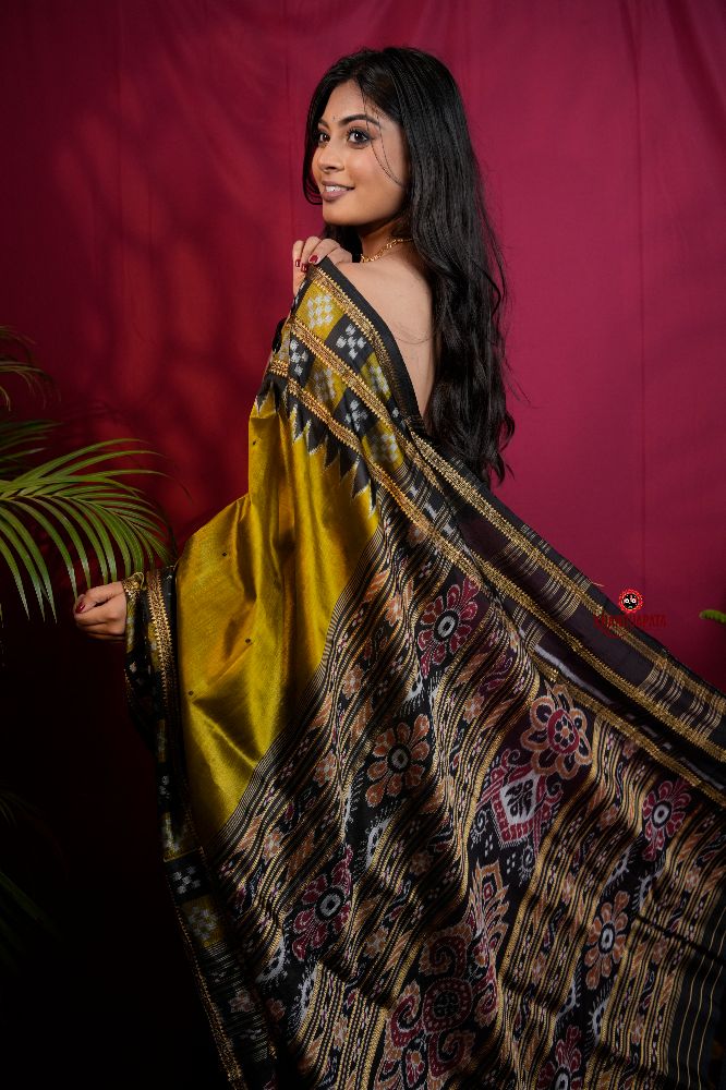 khanduapata Mustard Yellow Colour Double Border Dot Design Silk Saree For Women | Grocsy