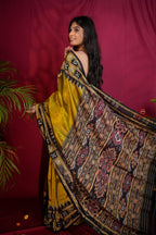 khanduapata Mustard Yellow Colour Double Border Dot Design Silk Saree For Women | Grocsy